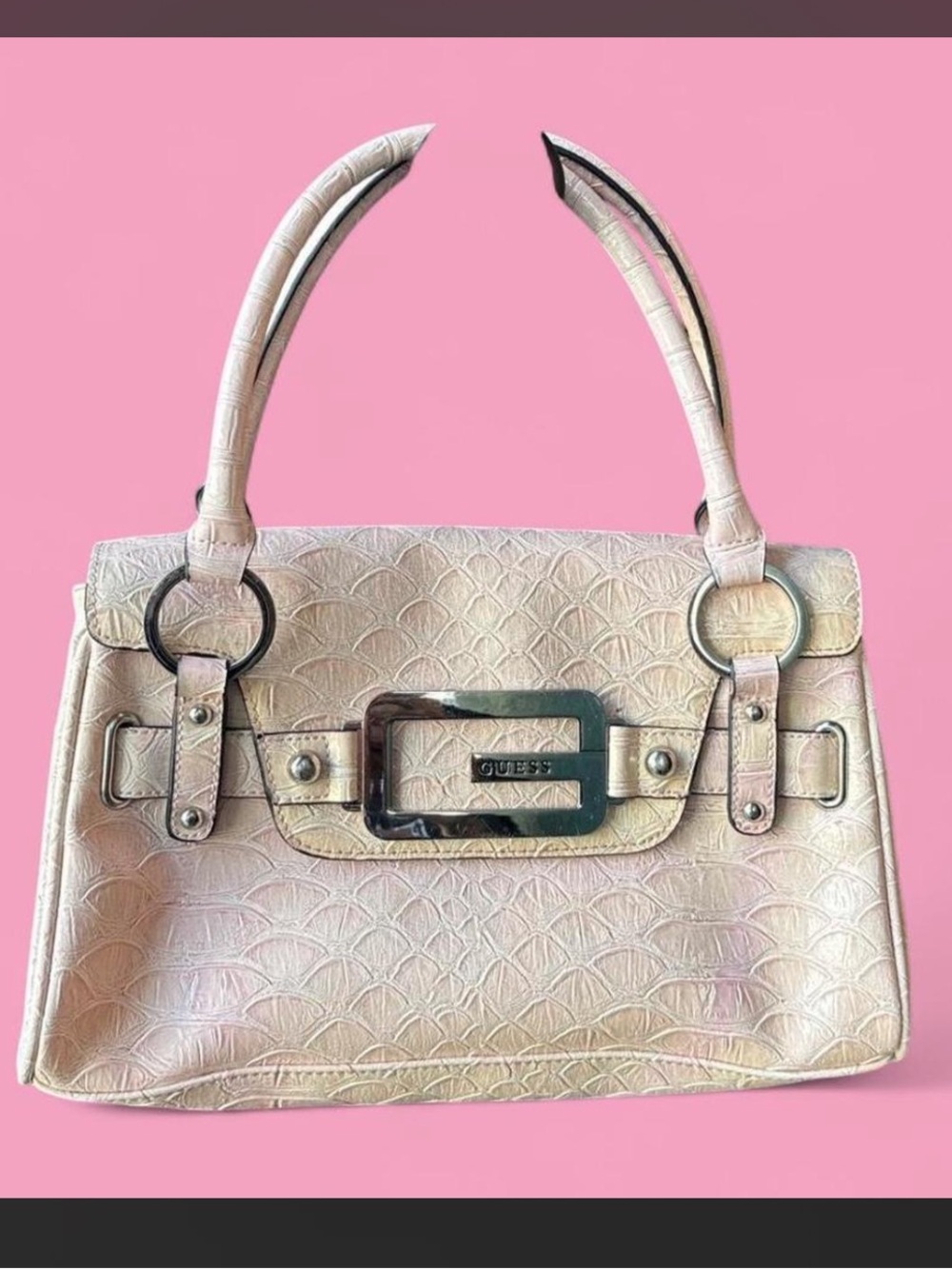GUESS Pink Faux Crocodile Skin Shoulder Bag